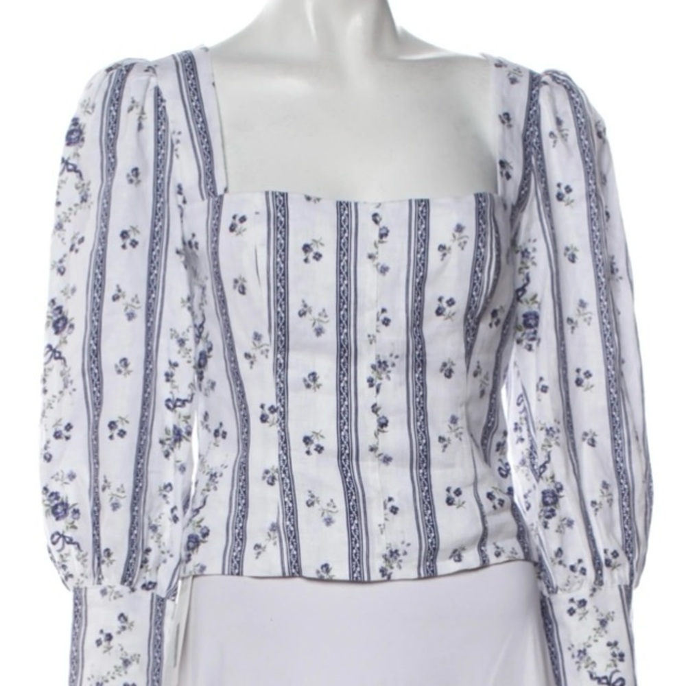 Reformation Stilton linen top in Roquefort floral